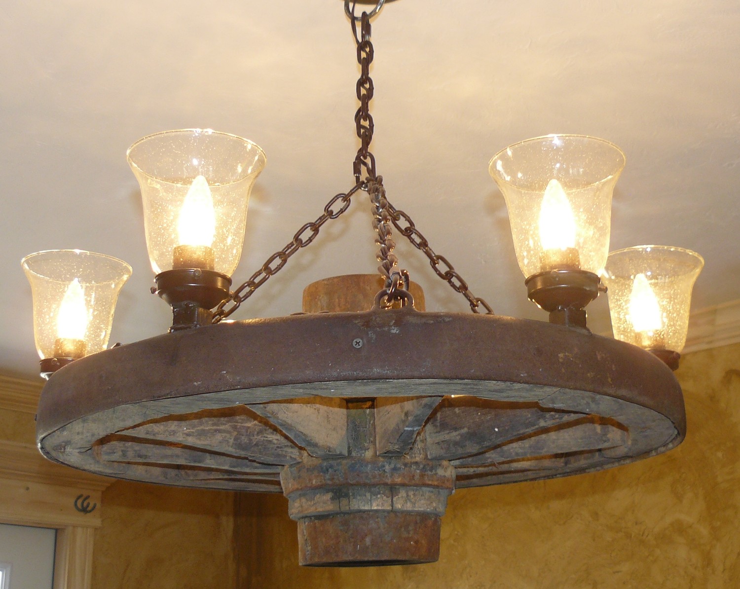 Full Size of Vintage Wagon Wheel Upcycled Intohandelier Home Decoreiling Fan Light Earrings Diamond Lyrics Piano Karaoke Lowes Lighting Chandelier Ceiling Depot Kit Retractable Blades White With Remote Chords
